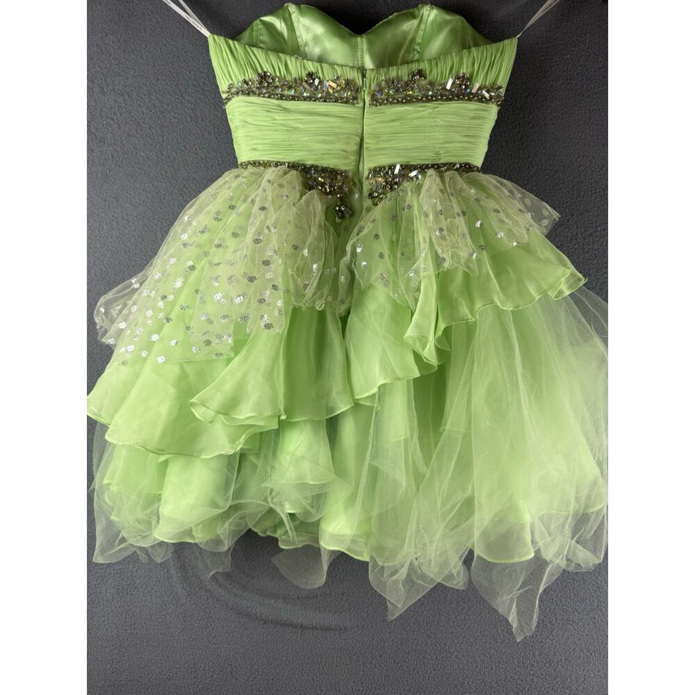 Sherri Hill Prom Dress Size4 Green Rhinestone Tulle Mini Tinkerbell - Picture 9 of 10